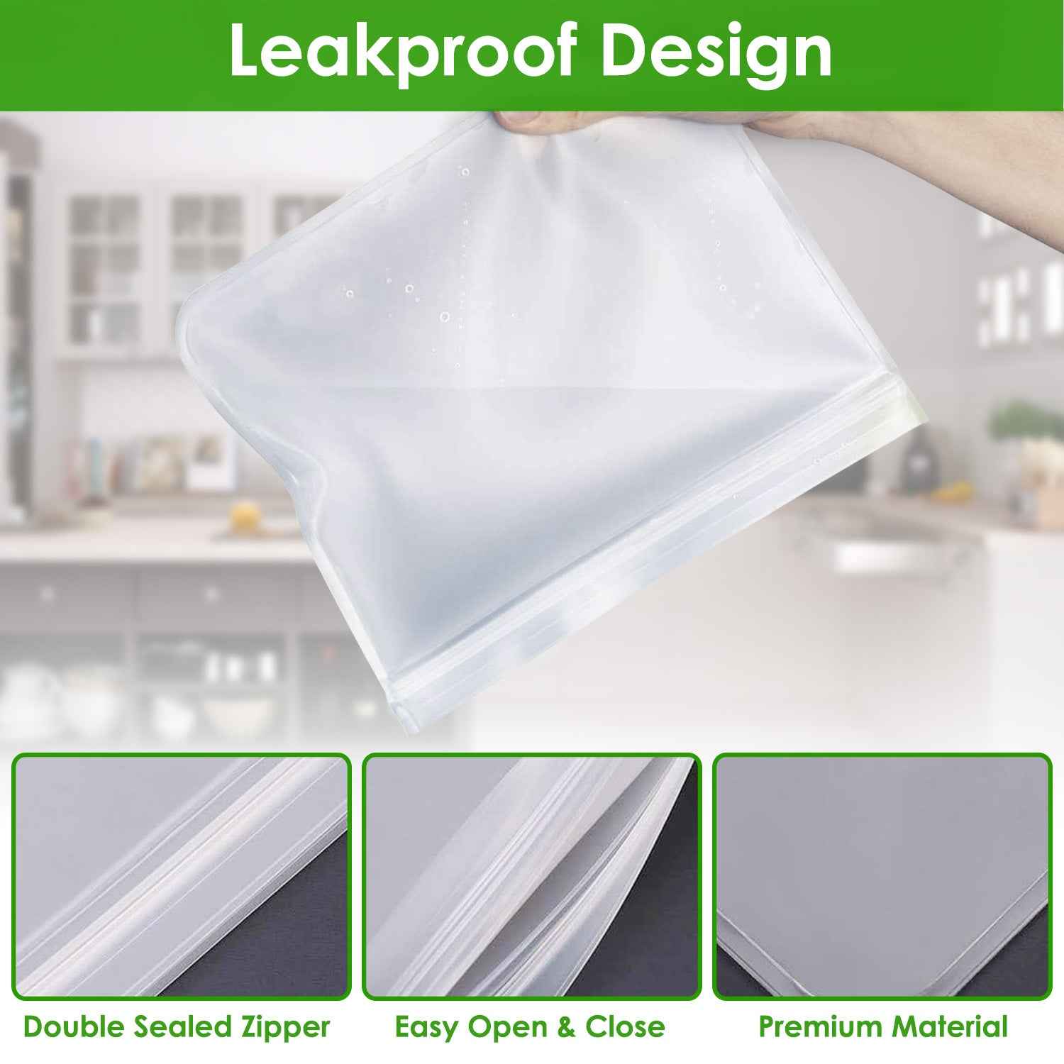 20Pcs Reusable Food Storage Bags 5 Sandwich Snack Gallon Quart Bag Leakproof BPA Free Food Container Freezer Safe Lunch Bag